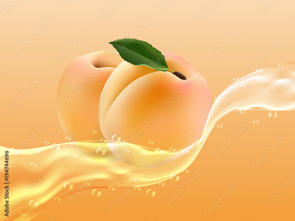 美味多汁的杏子汁。逼真的风格。矢量插图。