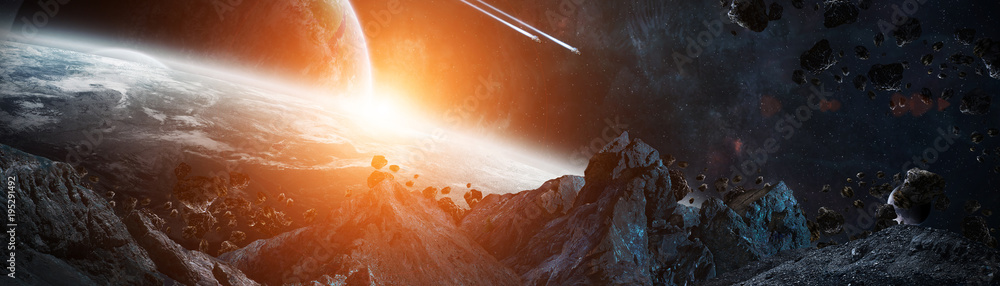N提供的遥远太阳系行星的全景图，该图像的3D渲染元素