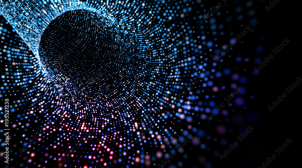 Fondo de tunel abstracto con esferas y ondas.Concepto de big data e informatica.Diseño de tecnologia