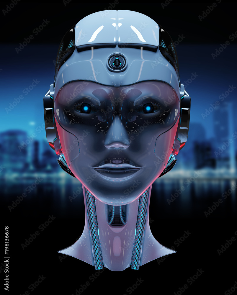 赛博格头部人工智能3D渲染