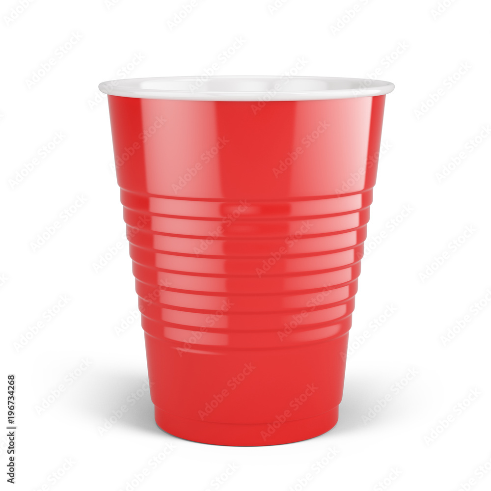 红色一次性杯子-白色隔离塑料杯子。3d渲染