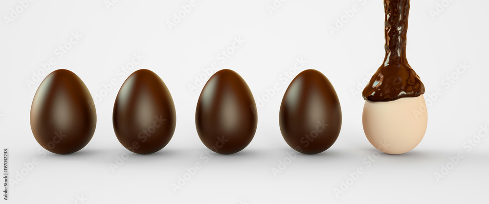 巧克力鸡蛋。复活节彩蛋。3D渲染插图。