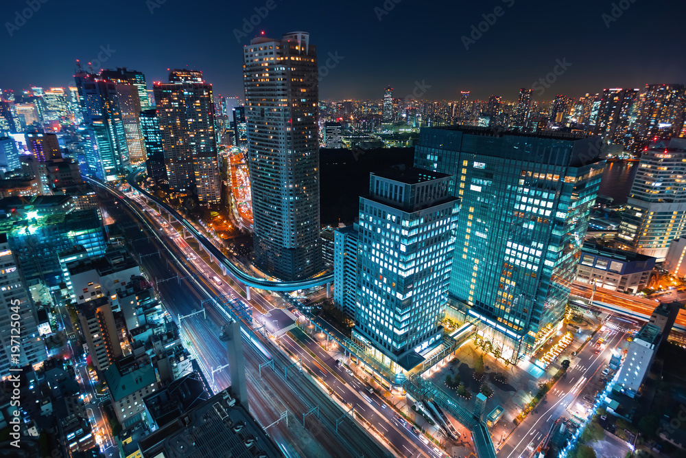 日本东京都港区夜景鸟瞰图
