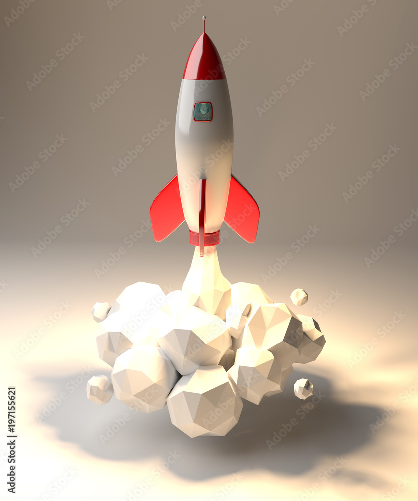 现代数字火箭发射3D渲染