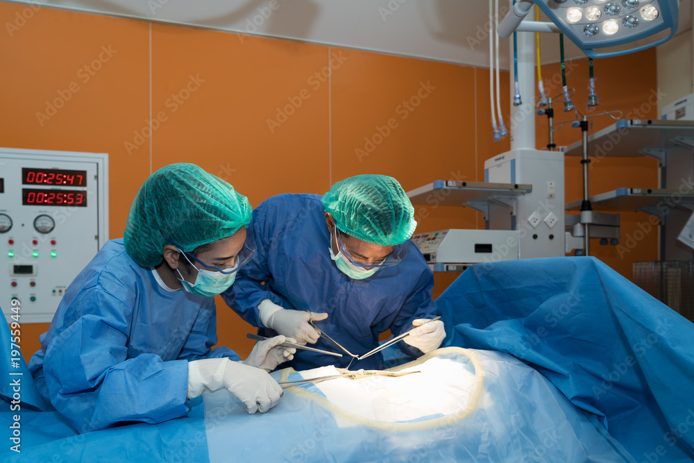 h外科静脉血管外科诊所手术室的亚洲医生和助理