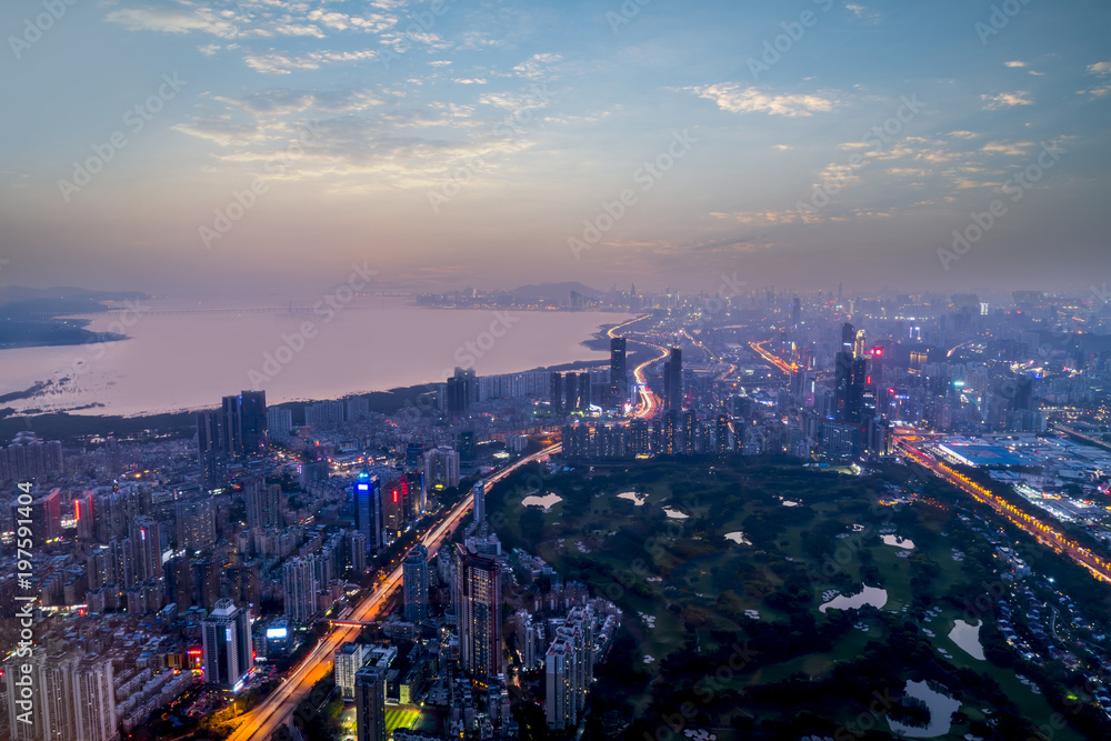 深圳城市建筑景观夜景鸟瞰图