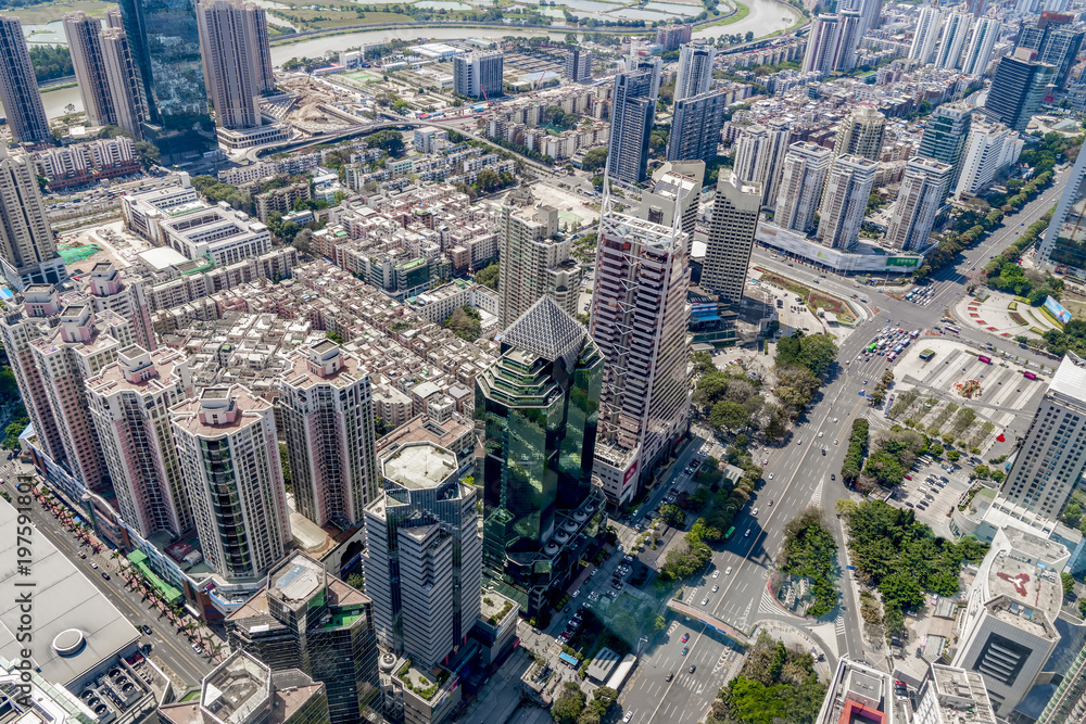 A birds eye view of the urban architectural landscape in Shenzhen