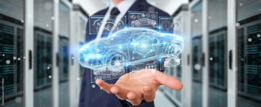 商人使用现代智能汽车界面3D渲染
