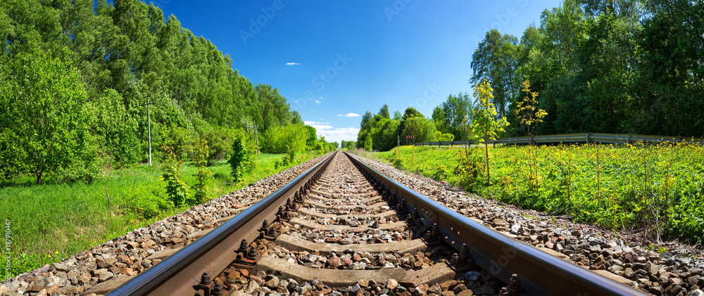 美丽夏日的户外铁路。铁路景观