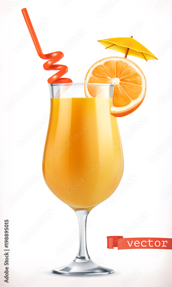 鸡尾酒橙。果汁。三维矢量图标