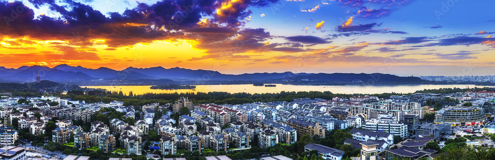 杭州西湖城市景观鸟瞰图