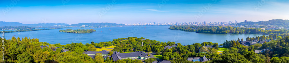 杭州西湖园林建筑景观天际线
