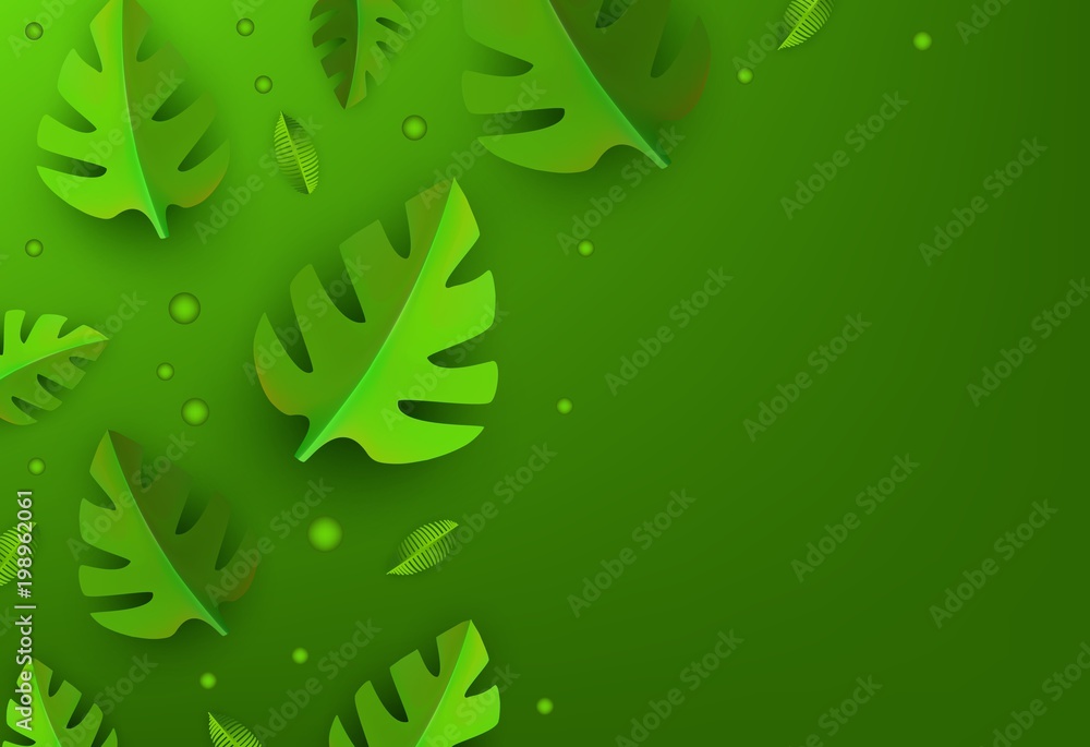 矢量绿叶框架背景模板。抽象的自然装饰图案。夏季渐变色