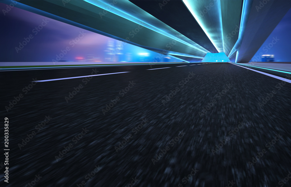 抽象运动模糊效果快进式沥青隧道道路。