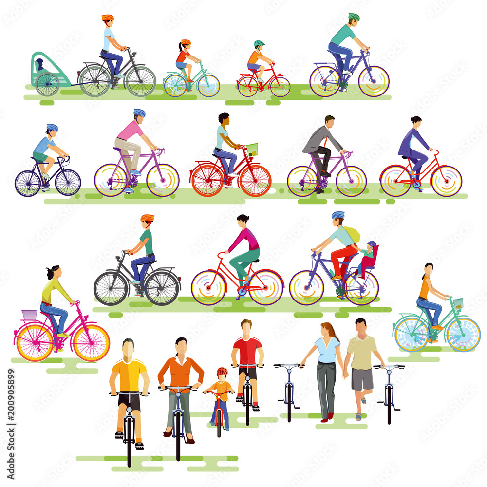 große Gruppe von Radfahrern, illustration
