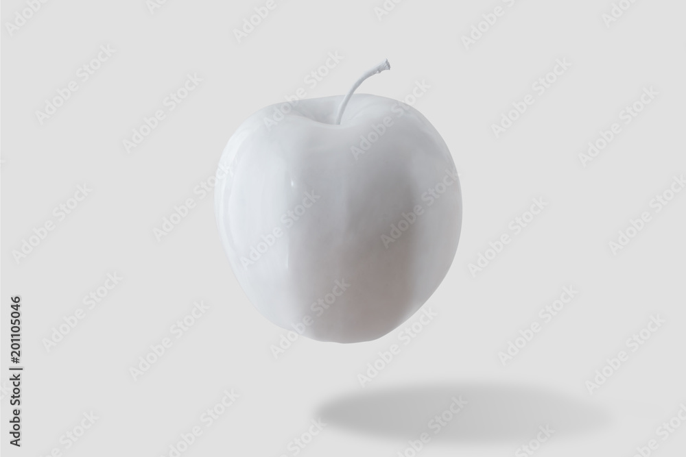 白底白苹果。简约风格。食物概念。