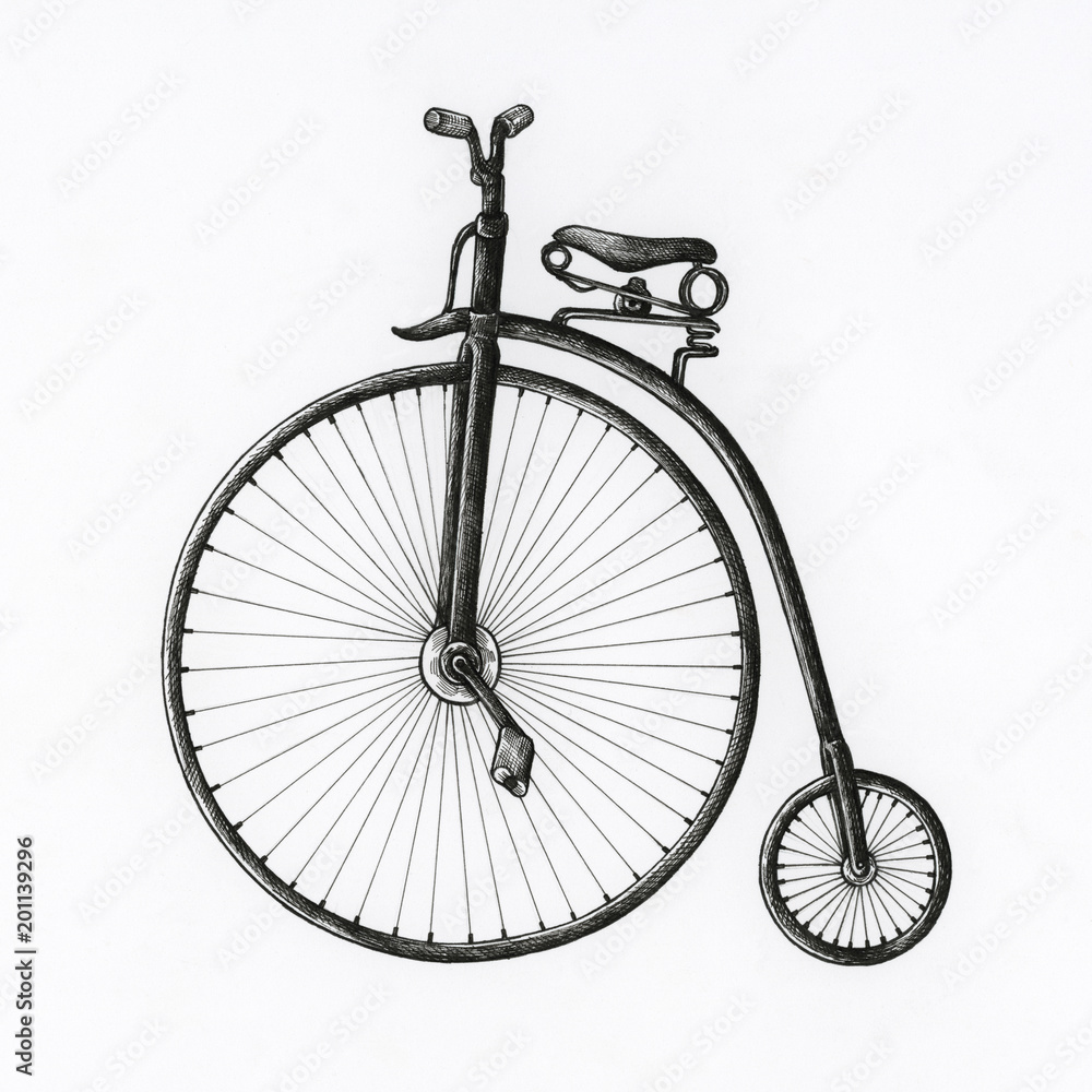 背景上隔离的手绘古董自行车