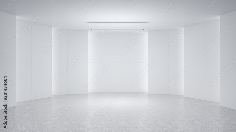 3D渲染极简主义和现代设计工作室房间空间背景，高调照明。