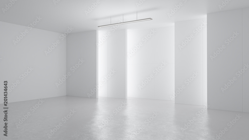 3D渲染极简和现代设计工作室房间空间背景，高键照明。