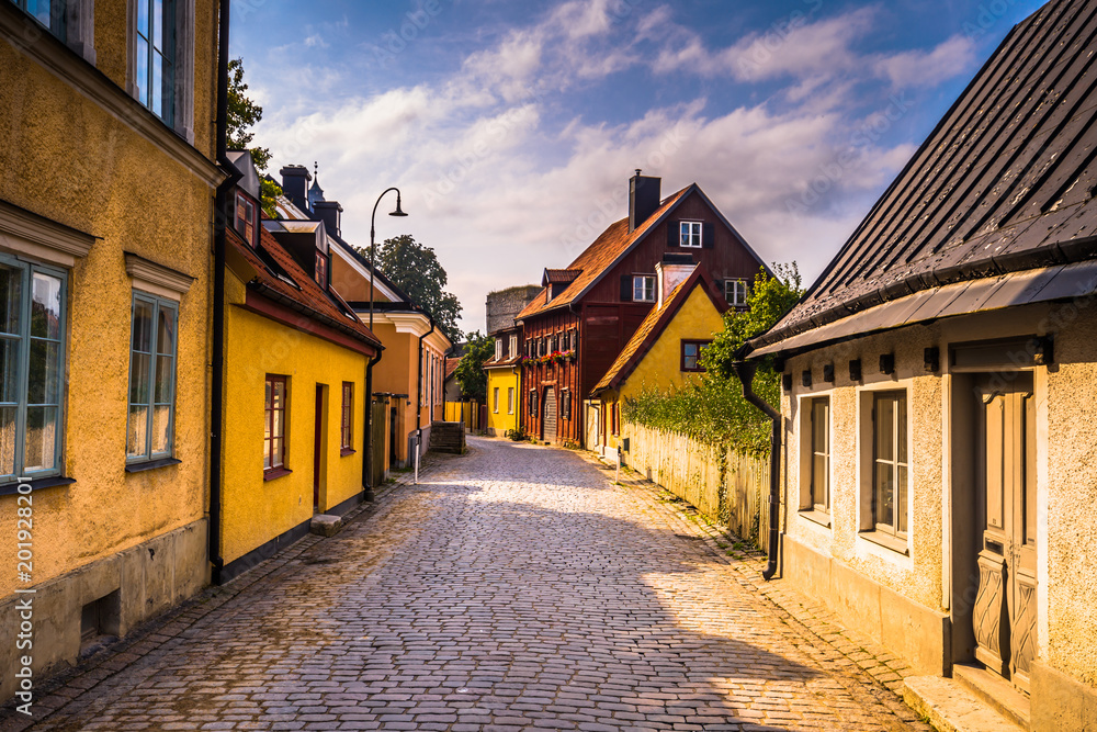 Visby - September 23, 2018: Medieval streets of the old town of Visby in Gotland, Sweden