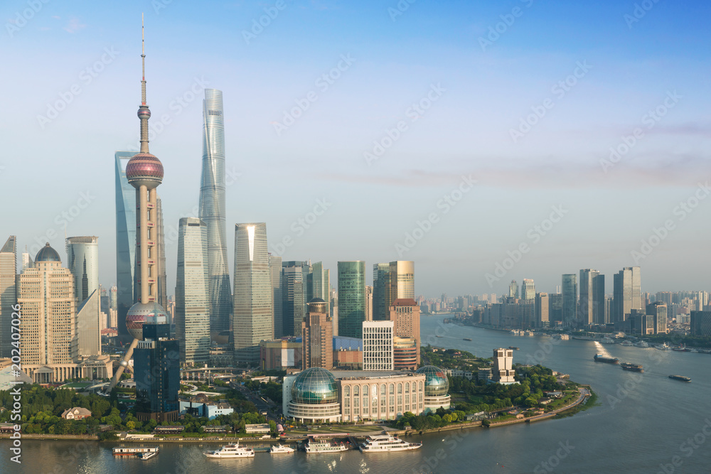 Shanghai skyline city scape, Shanghai luajiazui finance and business district trade zone skyline, Sh