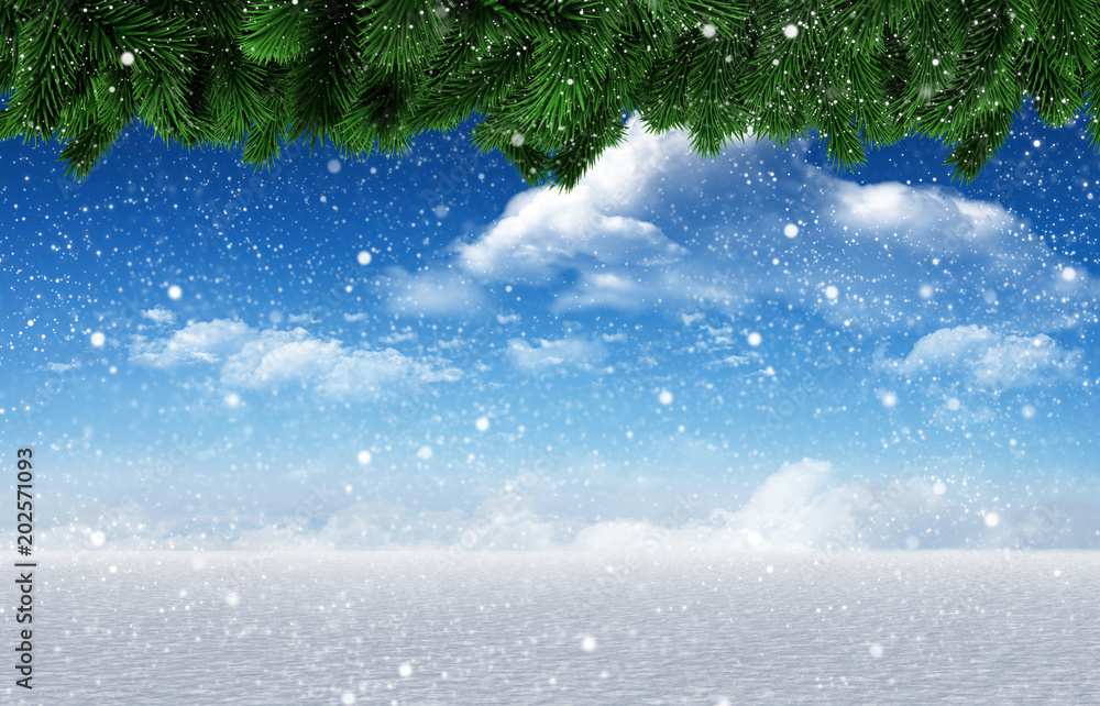 蓝天下雪与雪景的合成图像