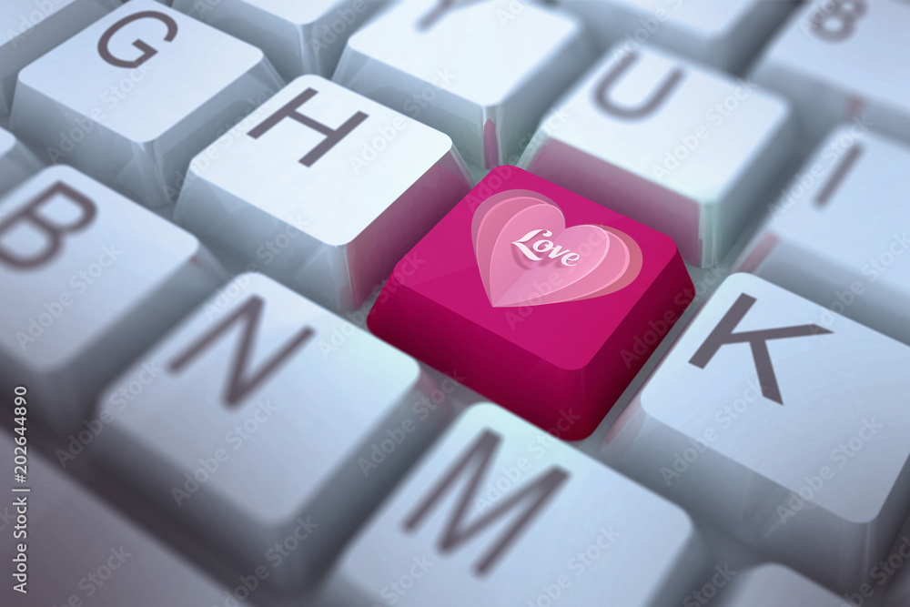 爱心对抗键盘上的粉色键