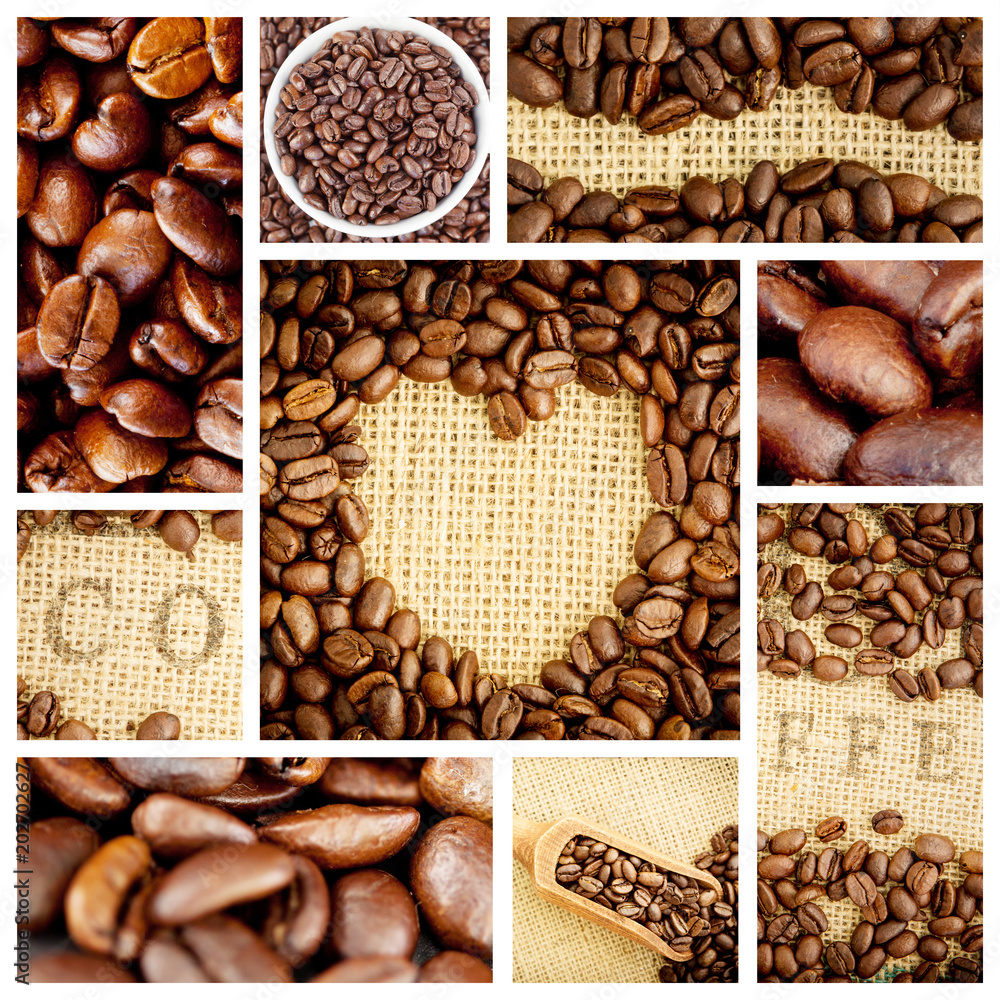 咖啡豆中的心形凹痕与咖啡籽的特写