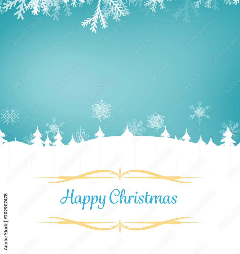 圣诞卡与蓝色冷杉林轮廓的合成图像