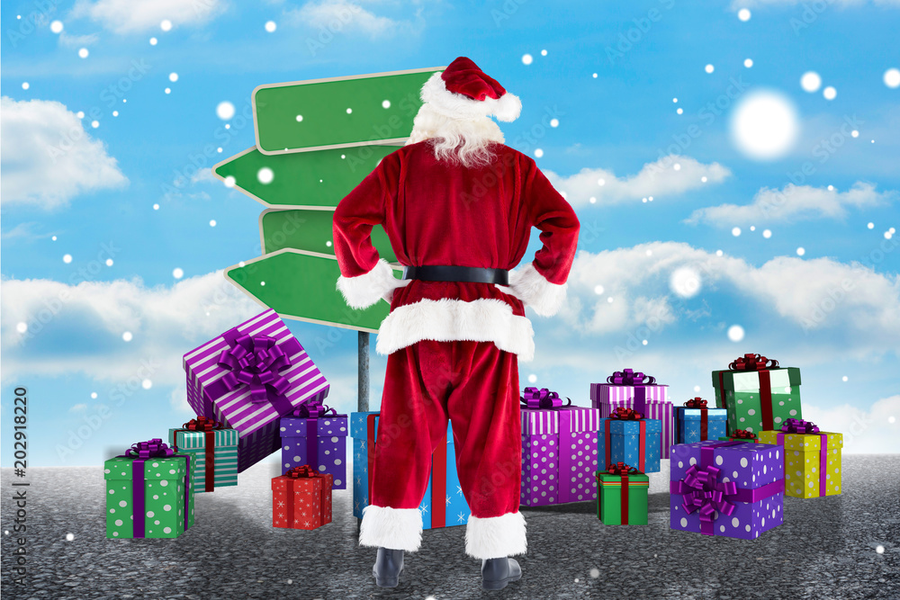 圣诞老人反对空路标的插图