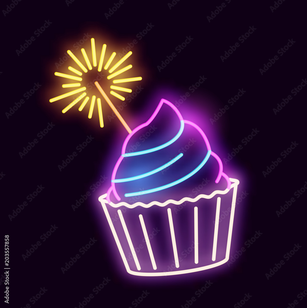 带火花的霓虹纸杯蛋糕