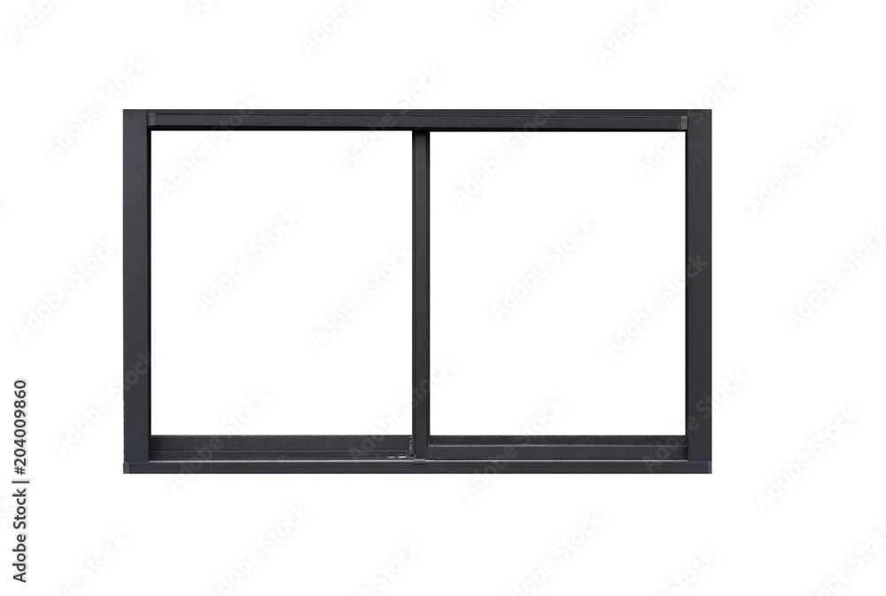 白色背景上隔离的黑色金属滑动窗框