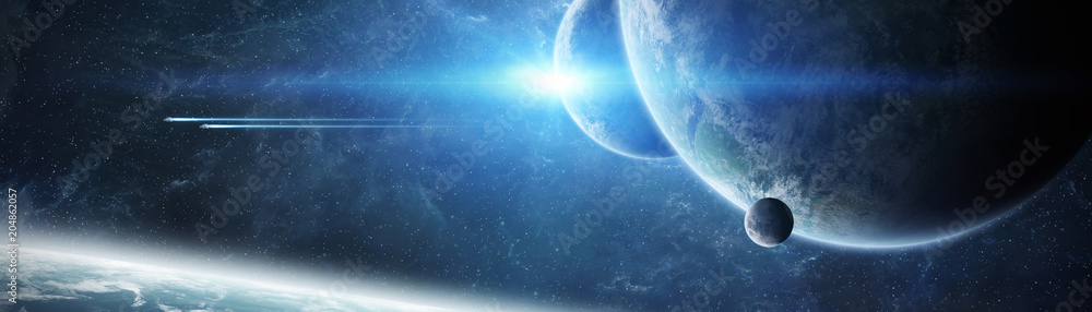 N提供的遥远太阳系行星的全景图，该图像的3D渲染元素