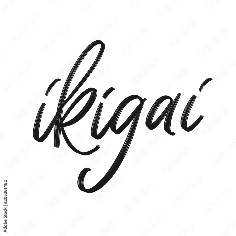 Ikigai challigraphy。日本人过得好、快乐和谐的方式。