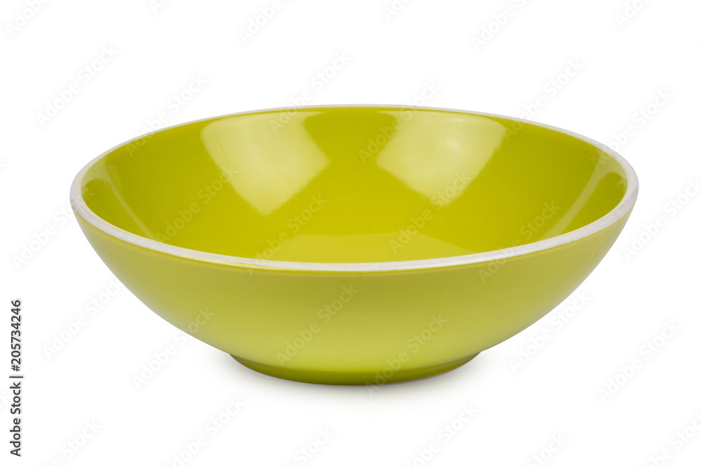 白色背景上隔离的绿色陶瓷碗