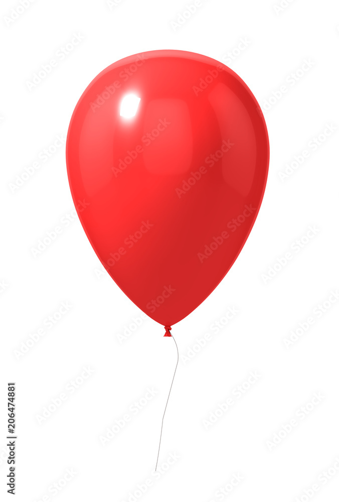 红色气球隔离在白色上。3d插图