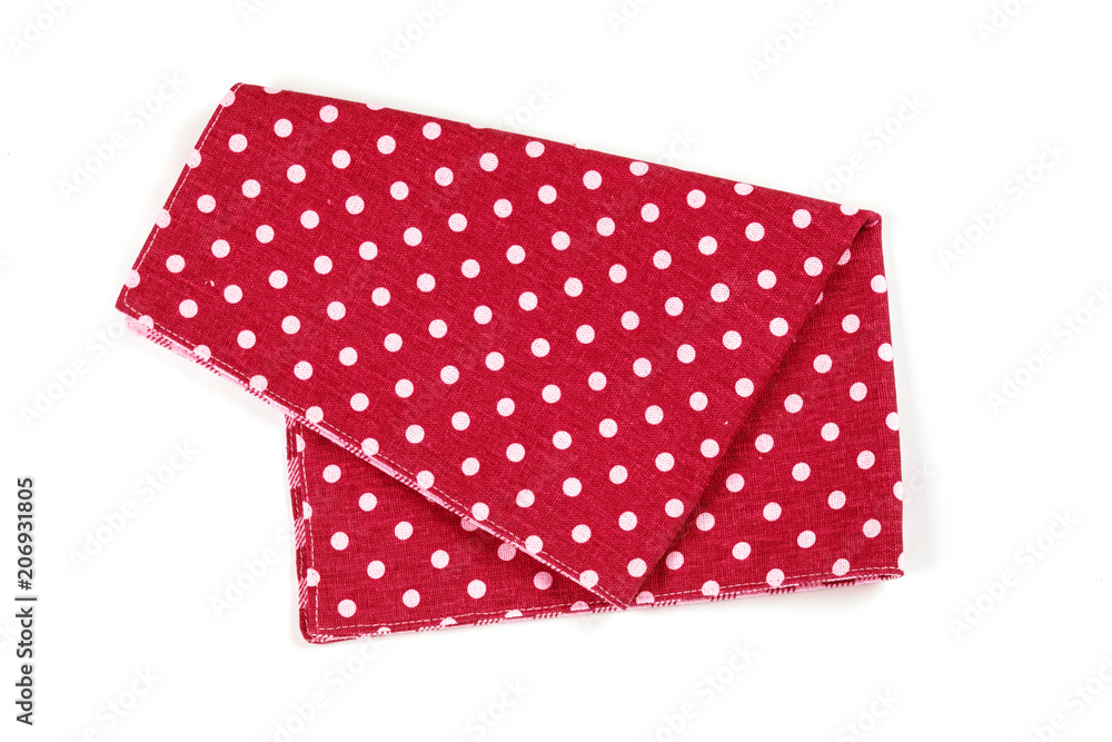 白色背景的红色波点格纹餐巾桌布。