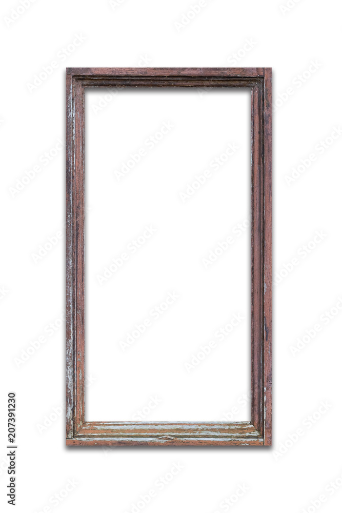 antique wood photo frame isolated on white background