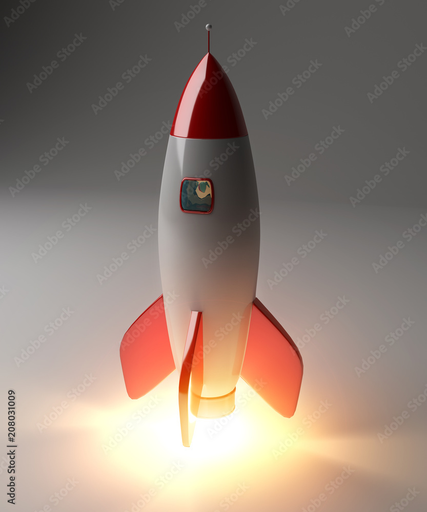 现代数字火箭发射3D渲染