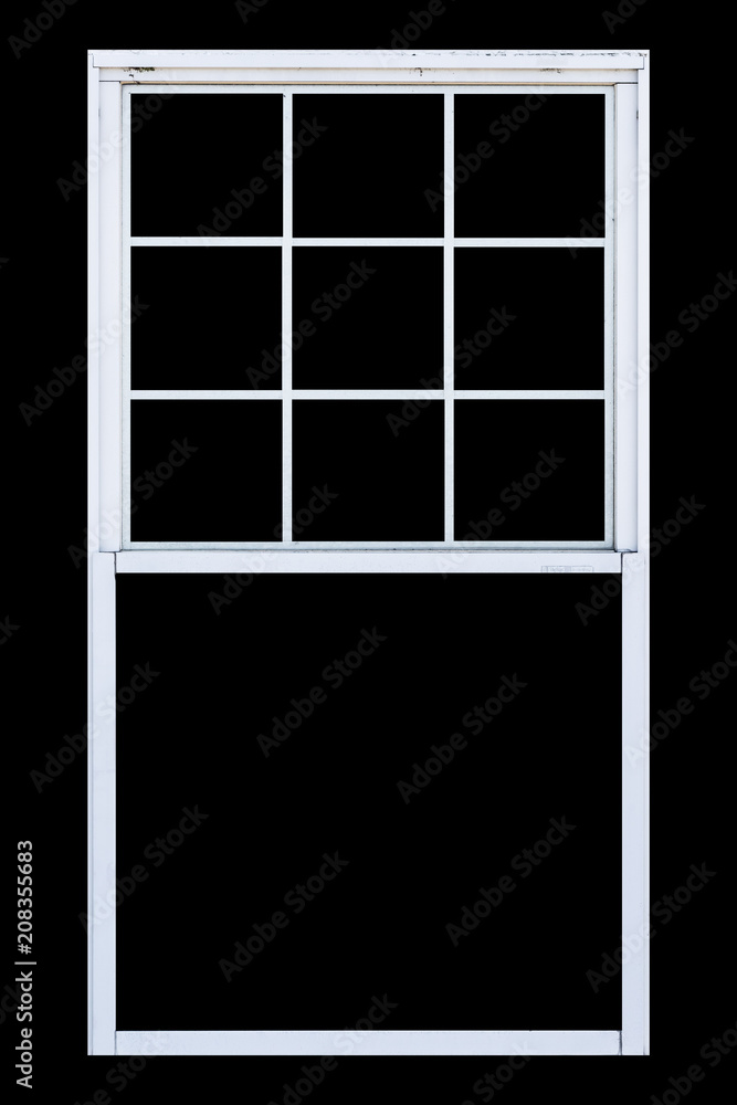 黑色背景上隔离的白木窗框