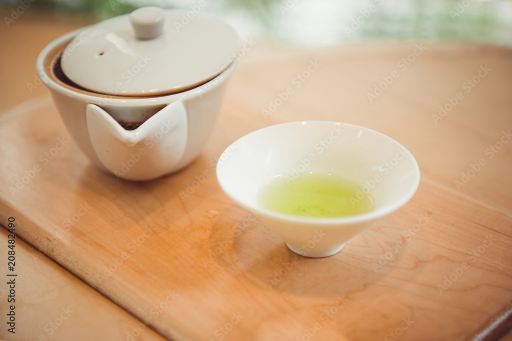 日本森茶茶叶。带复制空间的俯视图