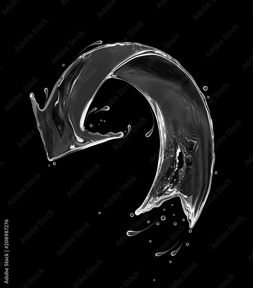 水制成的弧形箭头，黑色背景上的概念图像