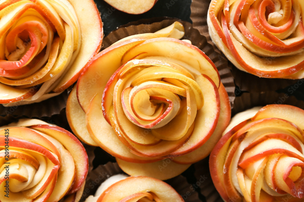 生玫瑰形苹果糕点，俯视图