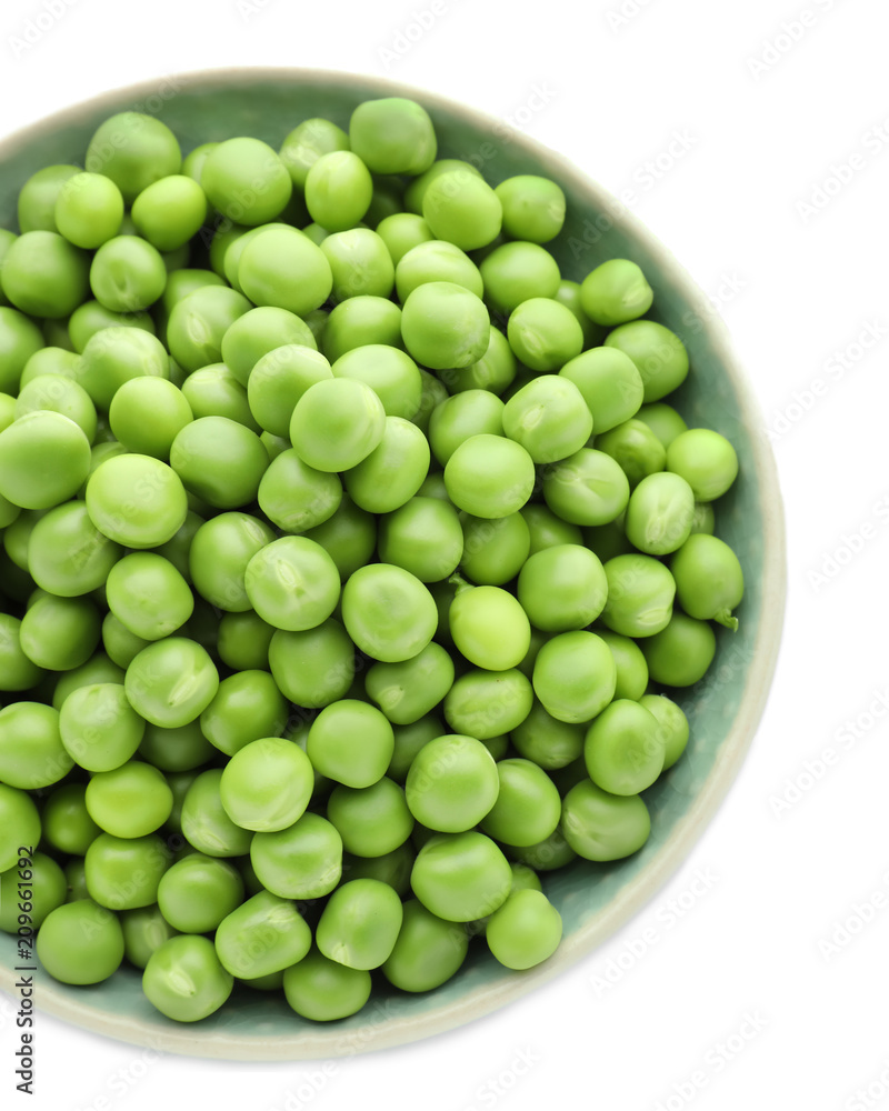白底绿豌豆碗，俯视图