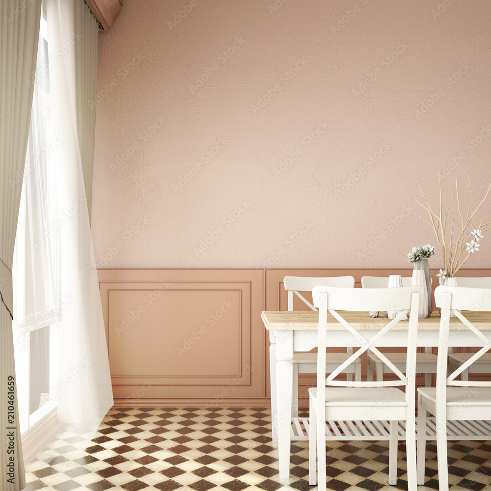 interior design for dining area with empty wall background / 3d illustration,3d rendering