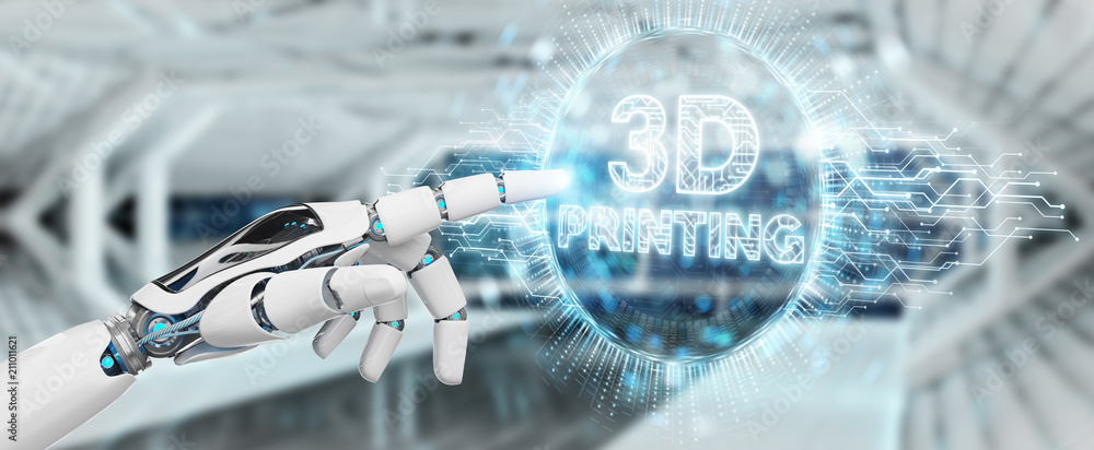 使用3D打印数字全息图3D渲染的机器人白手