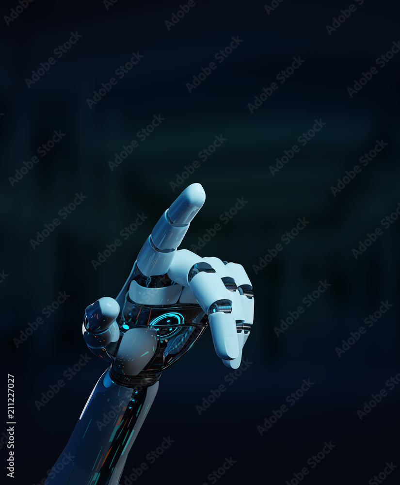 White cyborg pointing his finger 3D rendering