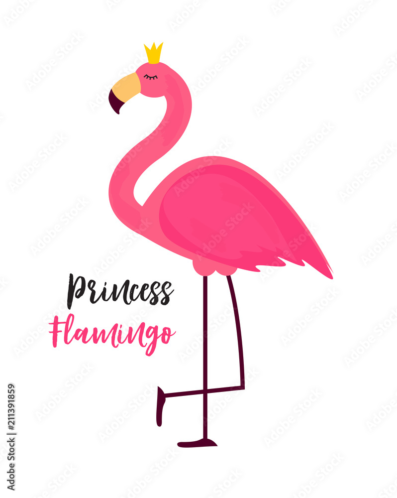 可爱的小公主抽象背景配粉色火烈鸟矢量插图