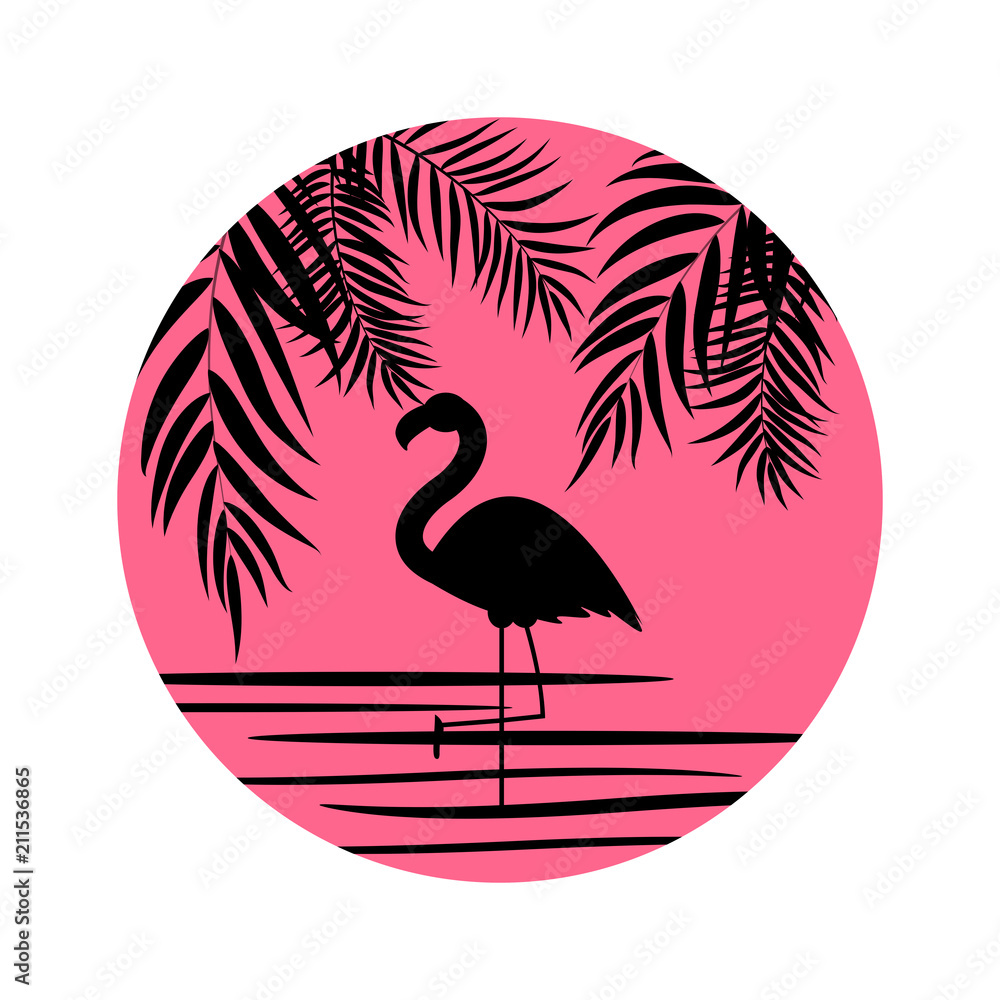 可爱的粉红色火烈鸟图标矢量插图