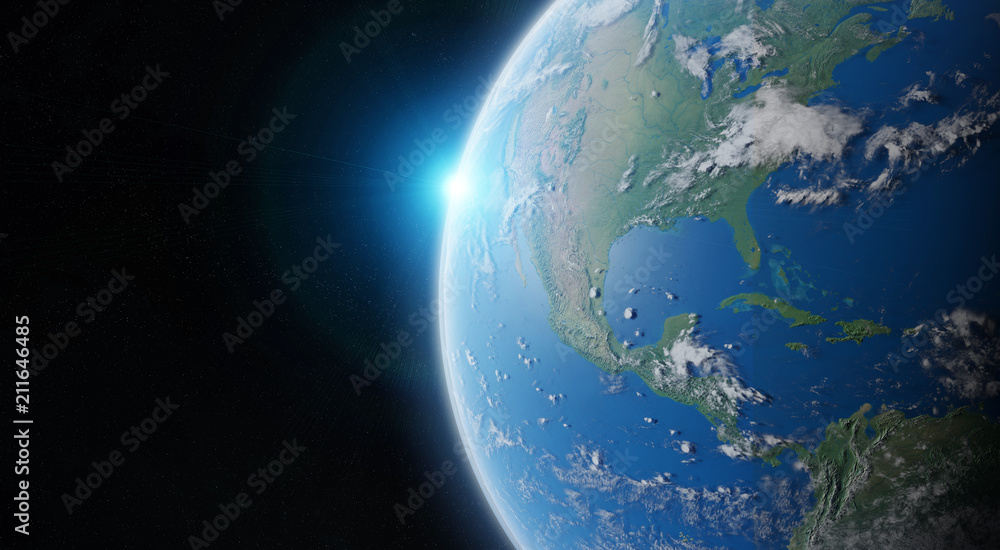 太空中蓝色星球地球的视图，这张图片由NASA提供的3D渲染元素